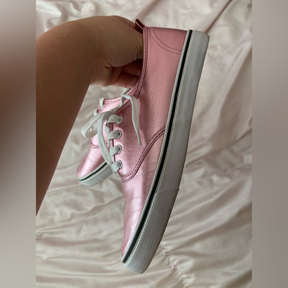 Keds style metallic pink sneakers